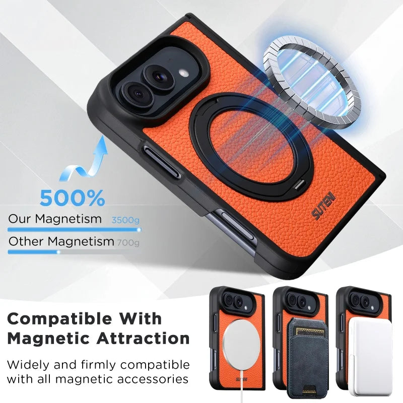 Leather Magnetic Ring Stand Case for iPhone Duo