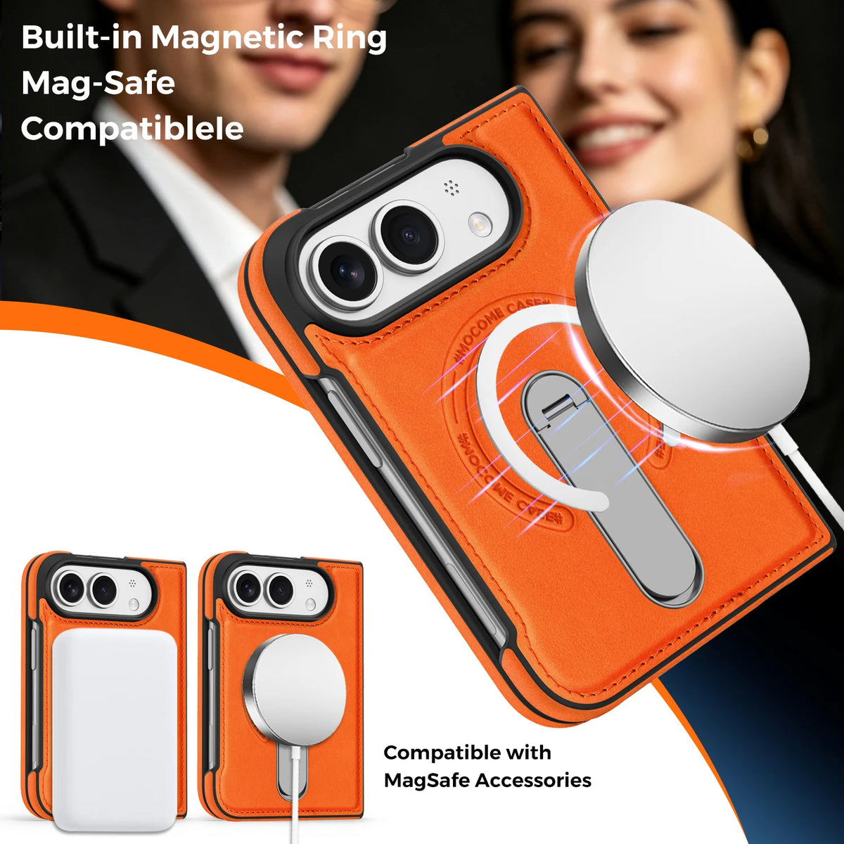 Leather Magnetic Ring Stand Case for iPhone Duo