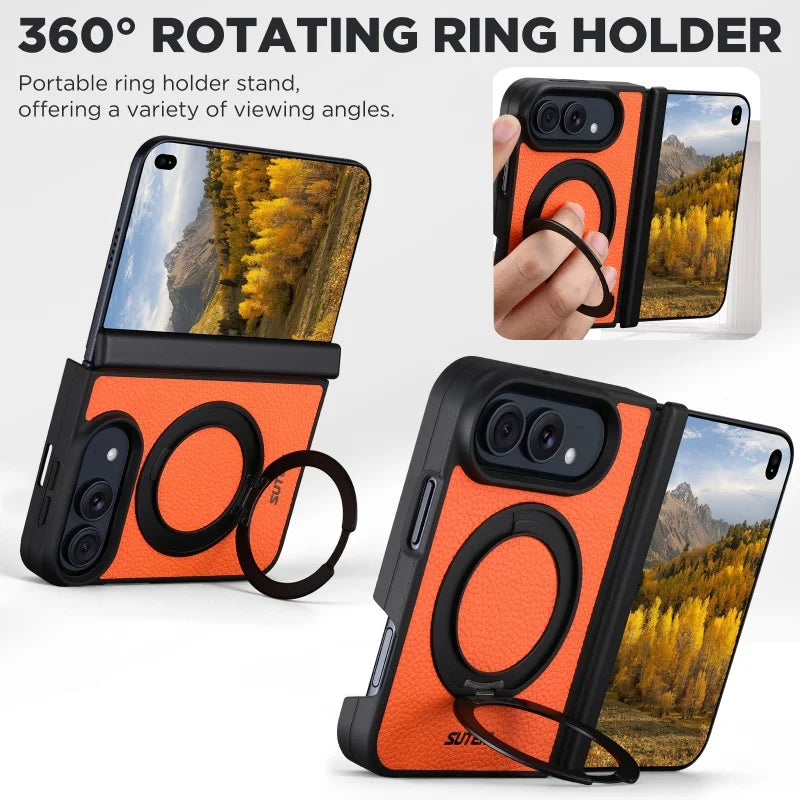 Leather Magnetic Ring Stand Case for iPhone Duo