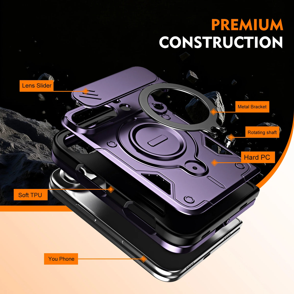 Armor Lens Cover Ring Stand Case for iPhone Duo