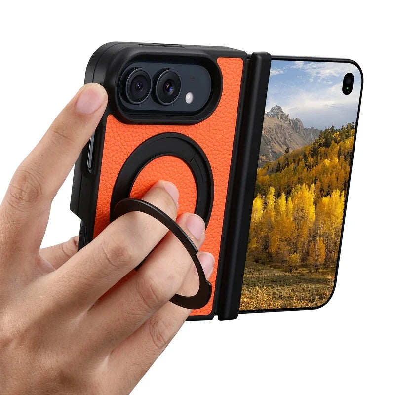 Leather Magnetic Ring Stand Case for iPhone Duo