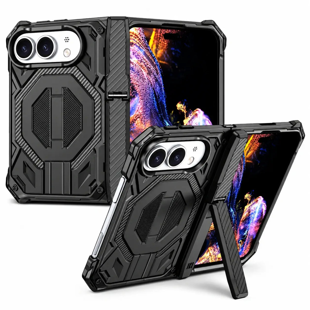 Rugged Magnetic Kickstand Hinge Case for iPhone Duo