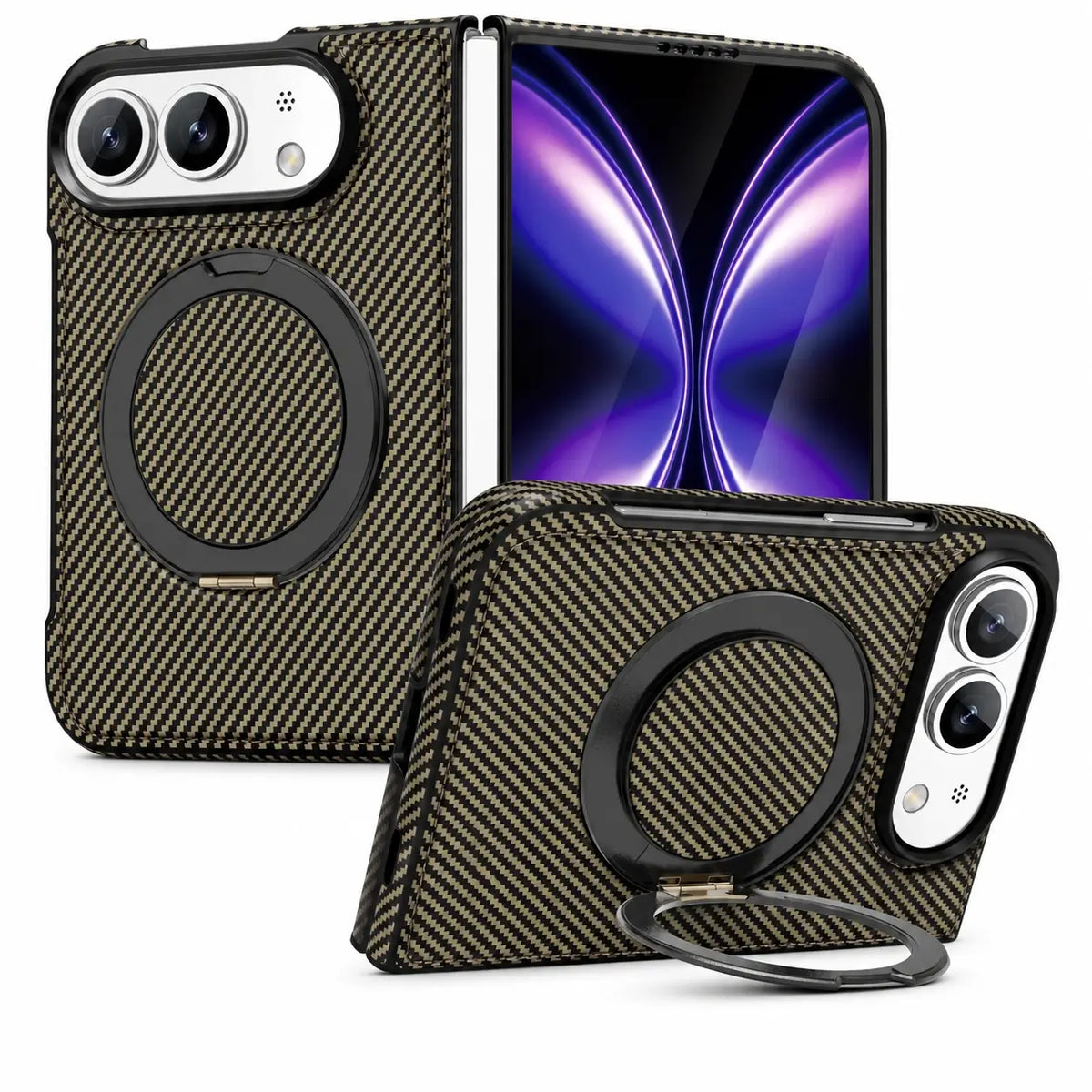 Carbon Fiber Magnetic Ring Stand Case for iPhone Duo