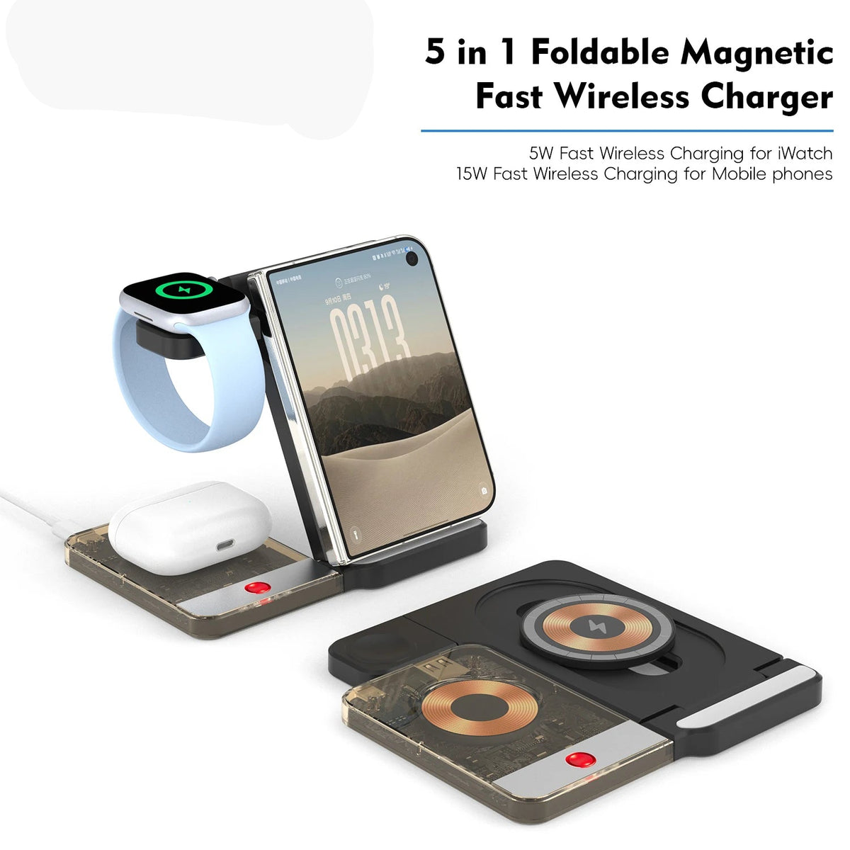 5-in-1 Foldable Magnetic Wireless Charger for iPhone Duo