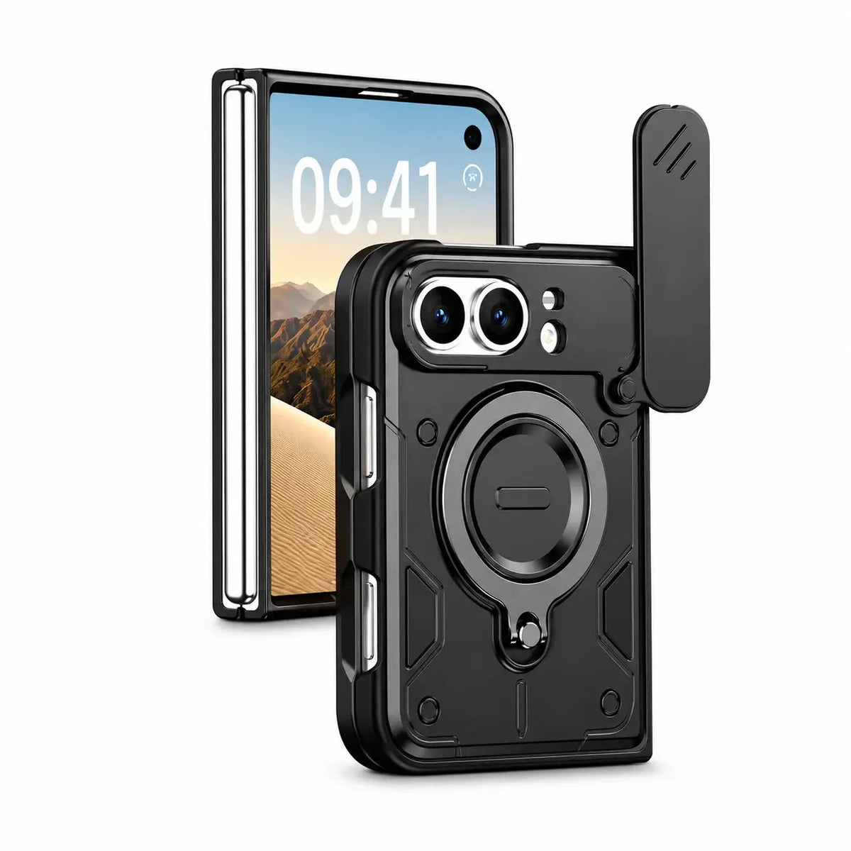Armor Lens Cover Ring Stand Case for iPhone Duo