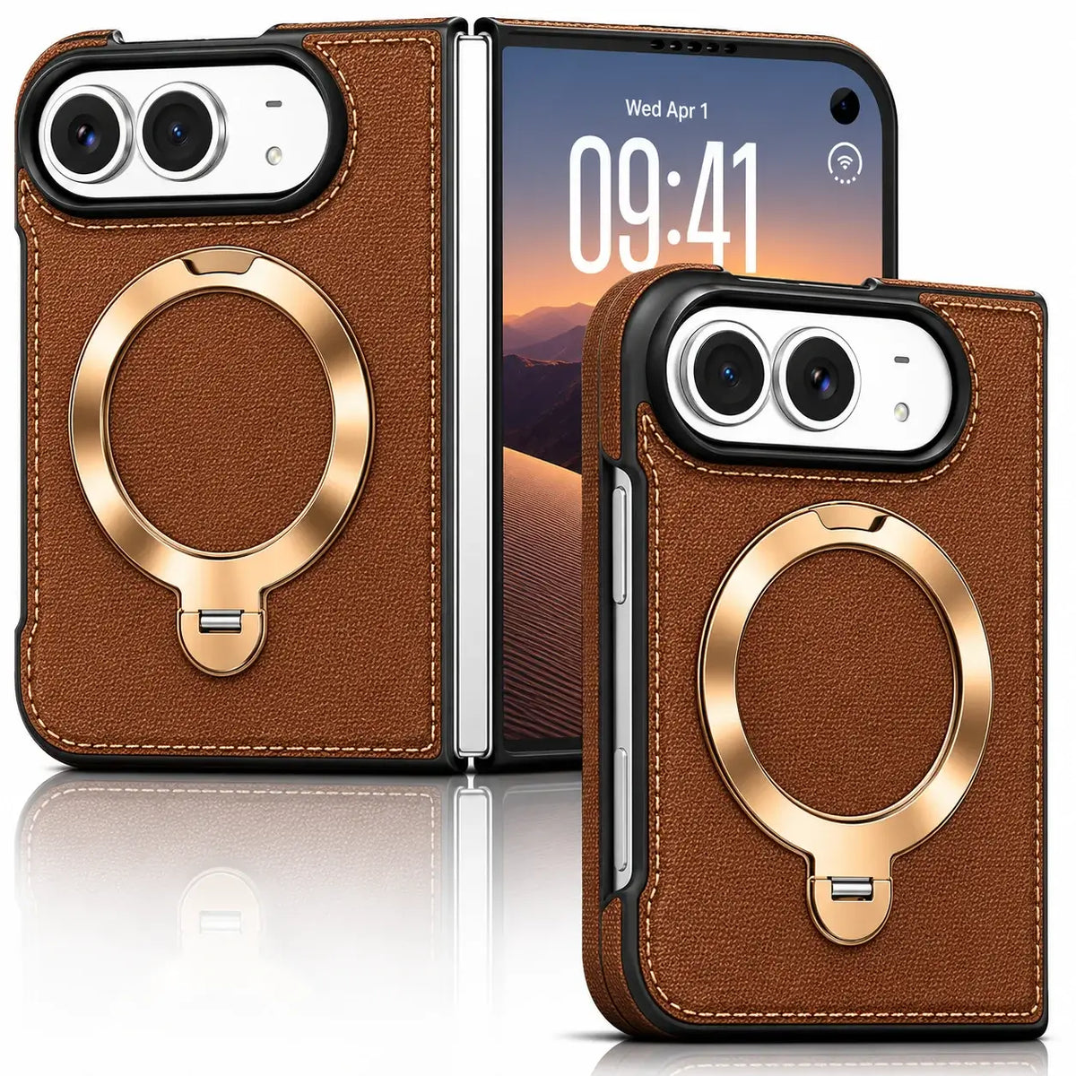 Luxury Leather Ring Stand Case for iPhone Duo
