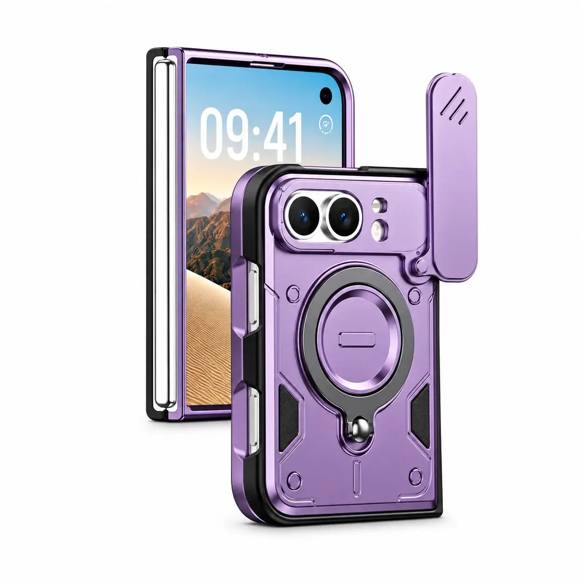 Armor Lens Cover Ring Stand Case for iPhone Duo