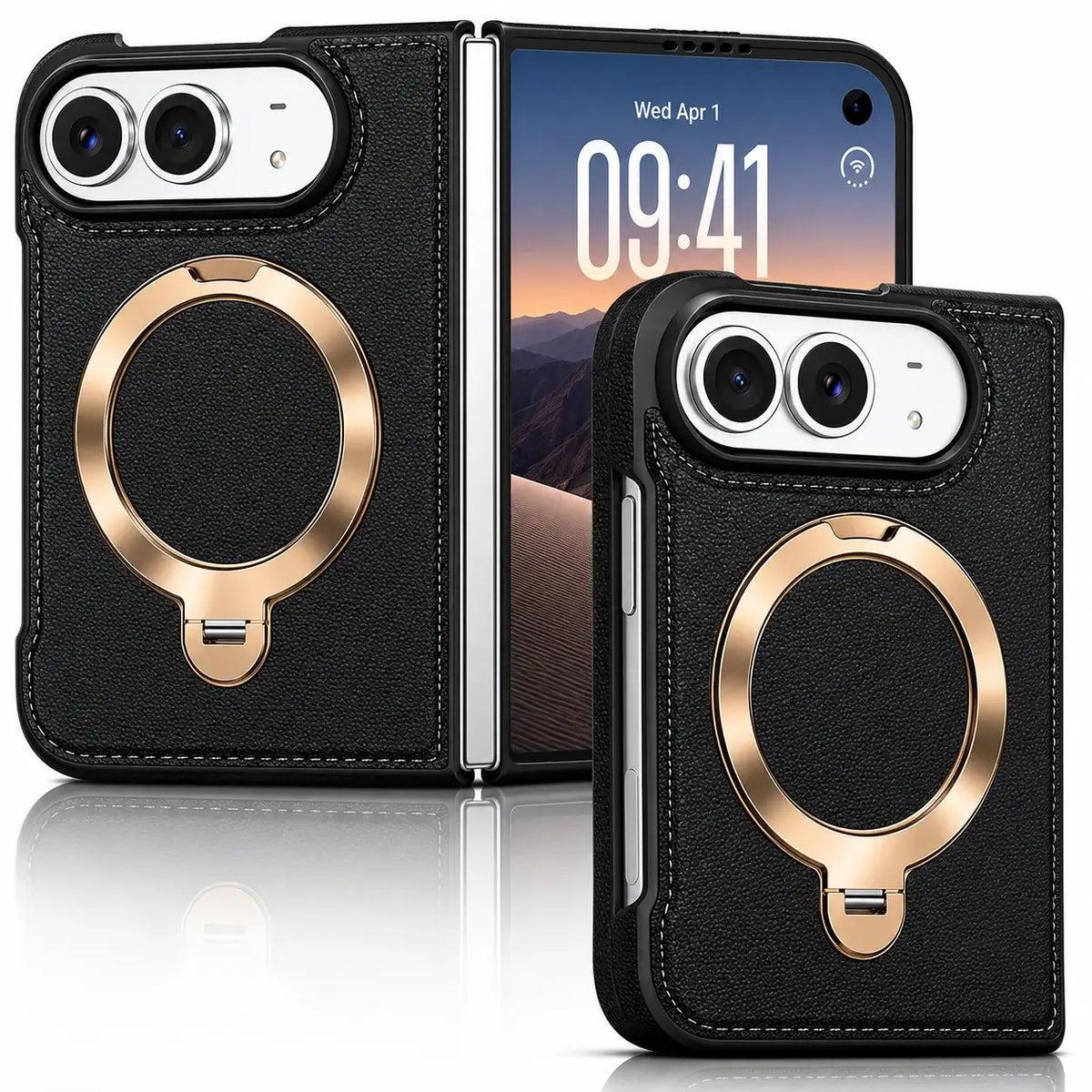 Luxury Leather Ring Stand Case for iPhone Duo
