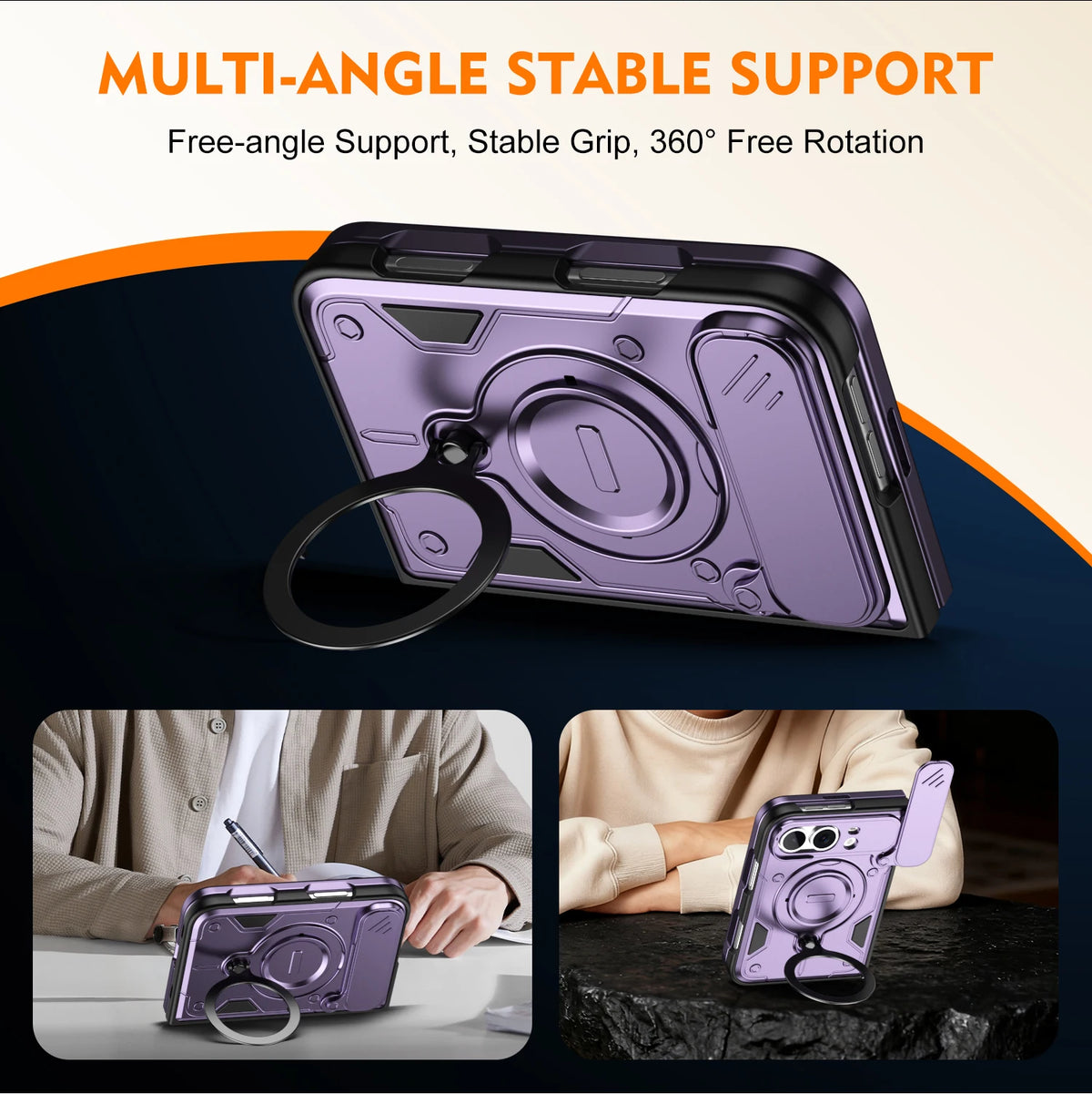 Armor Lens Cover Ring Stand Case for iPhone Duo