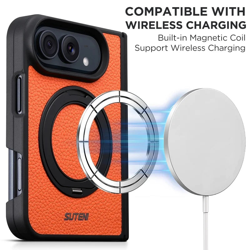 Leather Magnetic Ring Stand Case for iPhone Duo