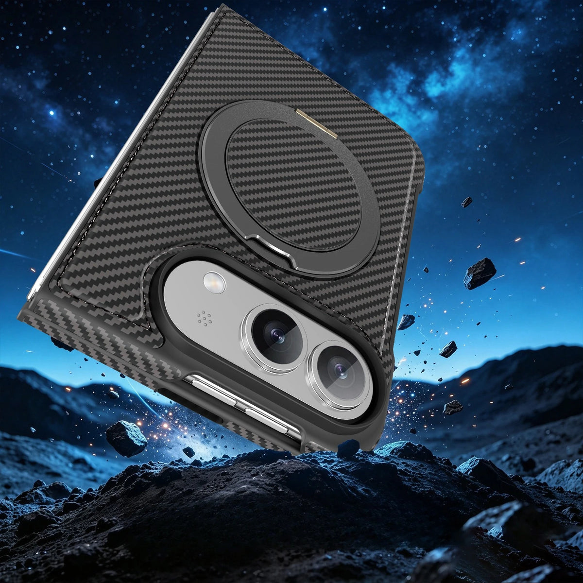 Carbon Fiber Magnetic Ring Stand Case for iPhone Duo