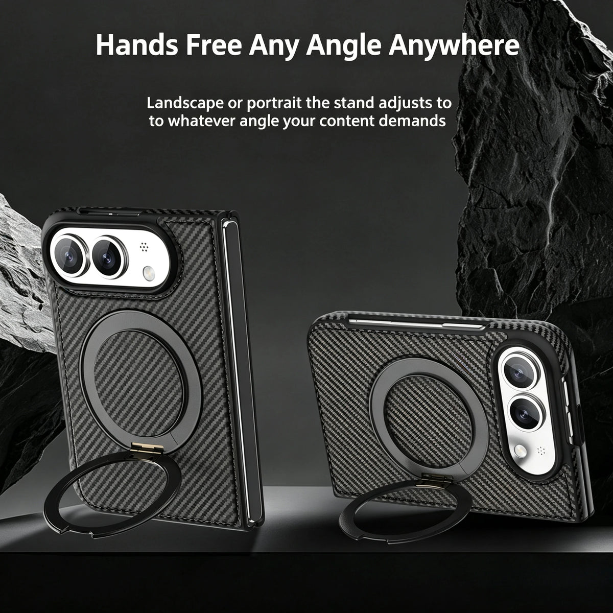 Carbon Fiber Magnetic Ring Stand Case for iPhone Duo