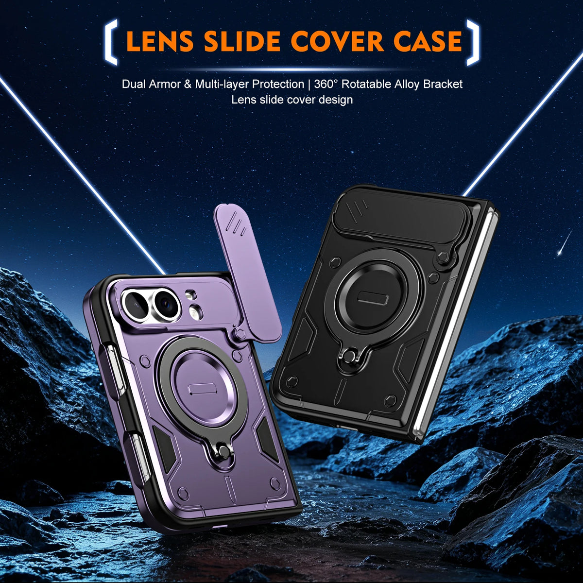 Armor Lens Cover Ring Stand Case for iPhone Duo