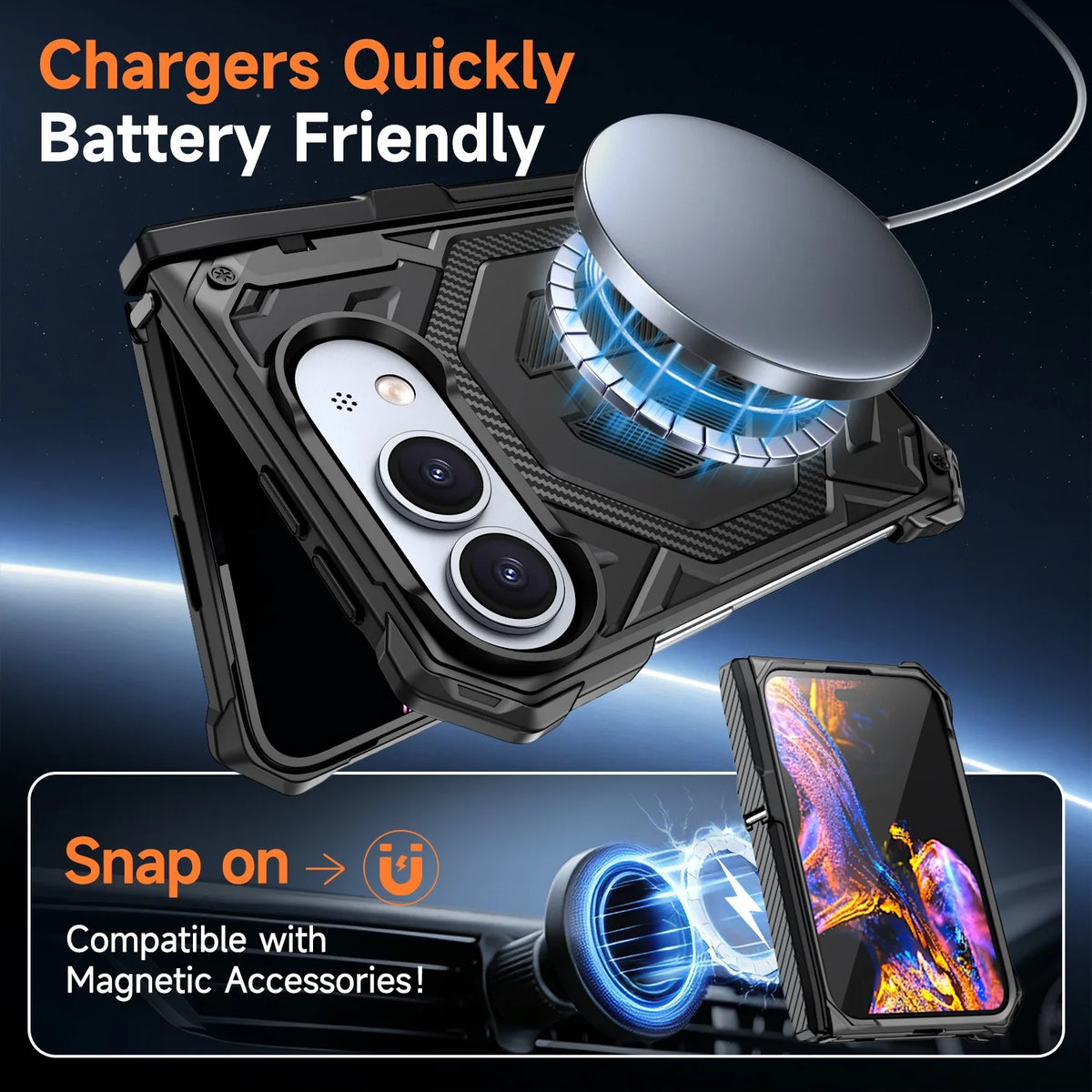 Rugged Magnetic Kickstand Hinge Case for iPhone Duo