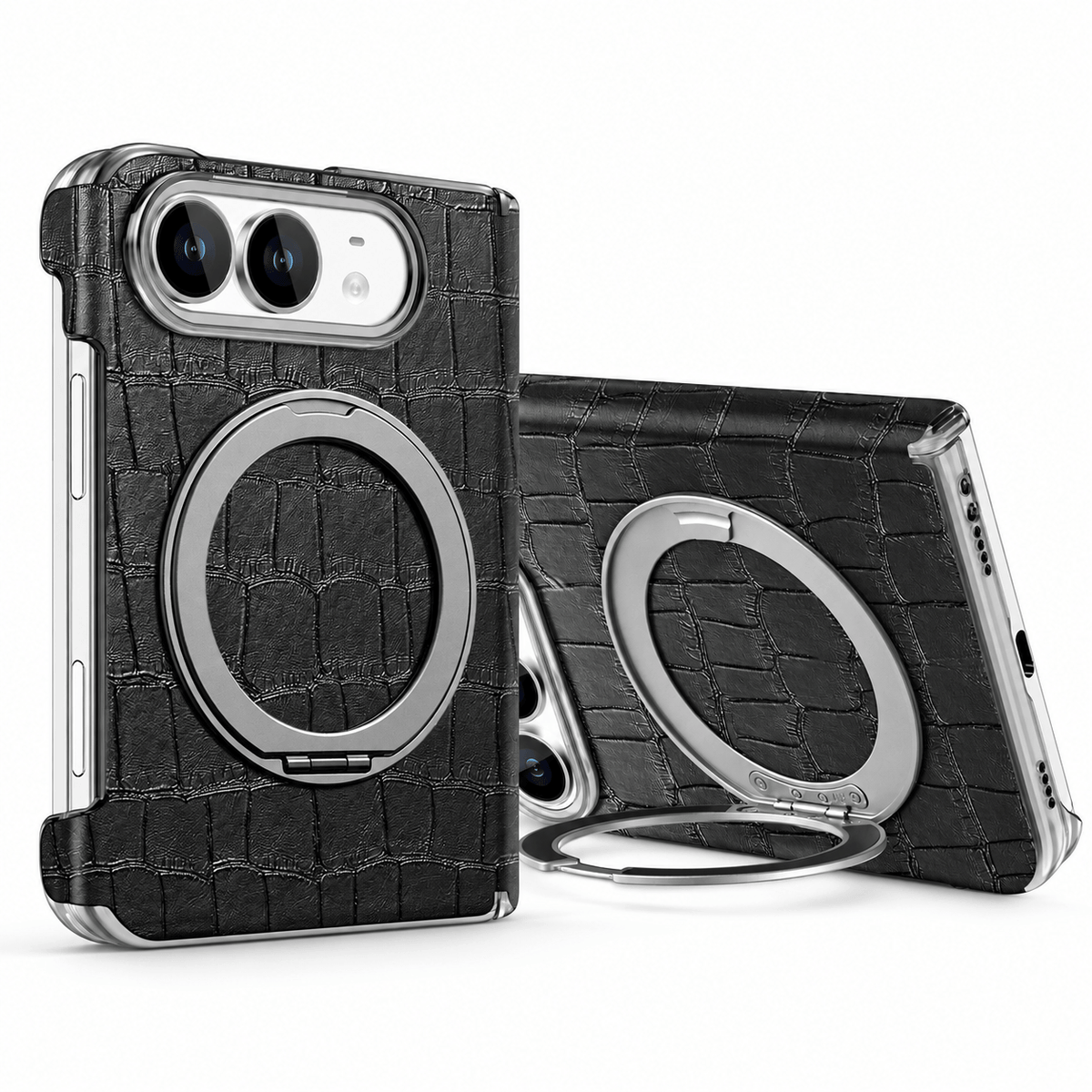 Textured Leather Ring Stand Case for iPhone Duo