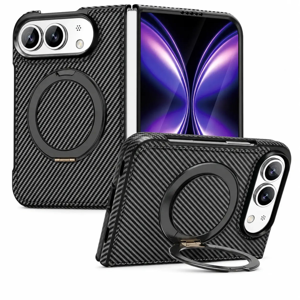 Carbon Fiber Magnetic Ring Stand Case for iPhone Duo