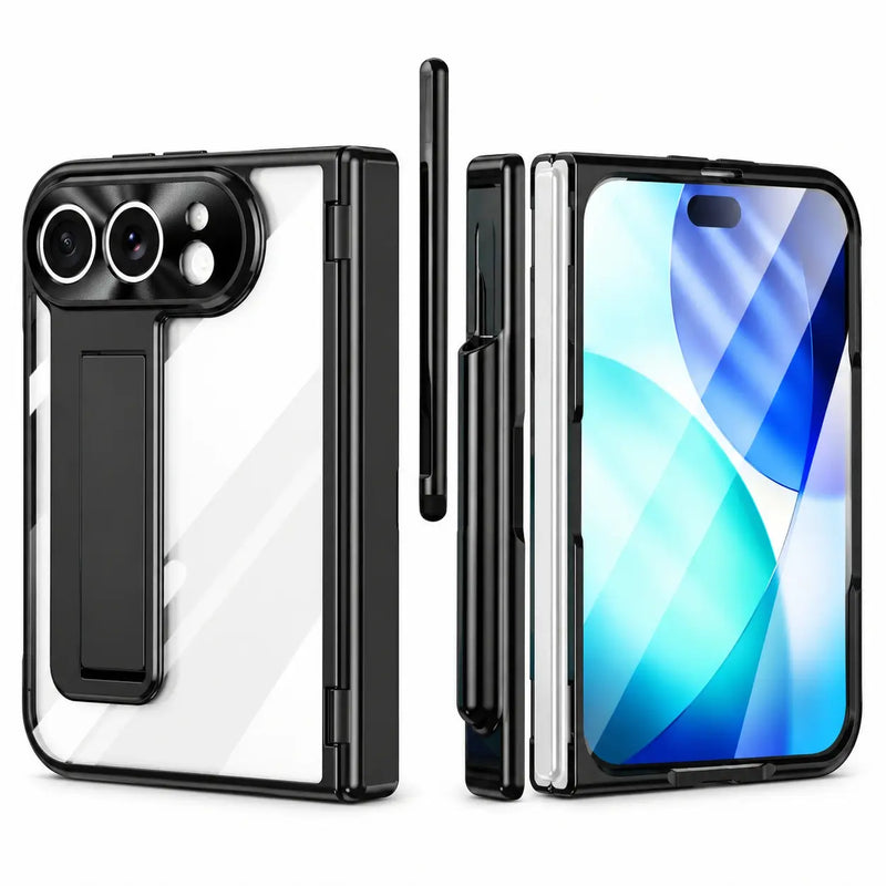 Clear Kickstand Case With Pen Slot for iPhone Duo in black