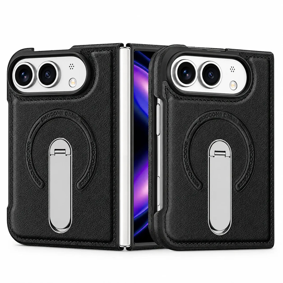 Leather Magnetic Ring Stand Case for iPhone Duo