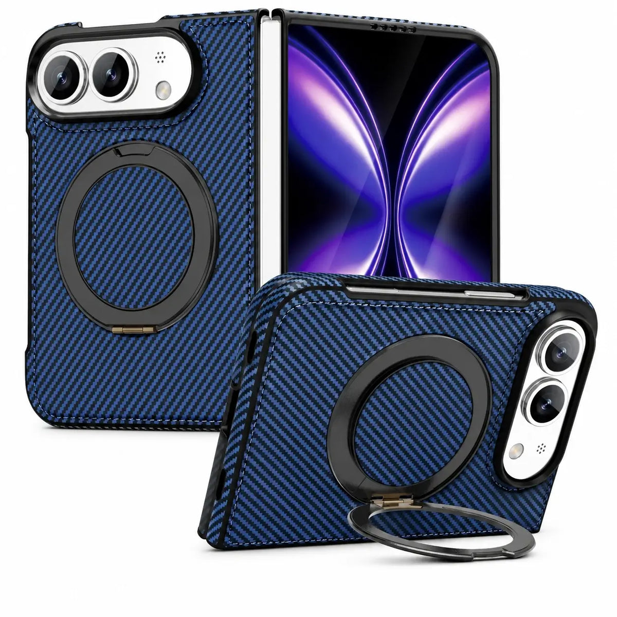 Carbon Fiber Magnetic Ring Stand Case for iPhone Duo