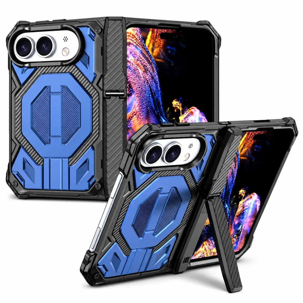Rugged Magnetic Kickstand Hinge Case for iPhone Duo