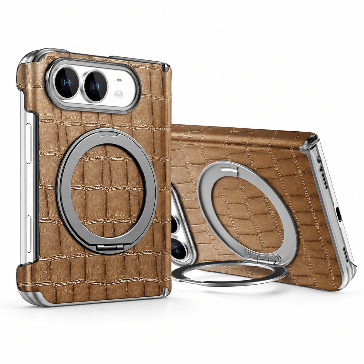 Textured Leather Ring Stand Case for iPhone Duo