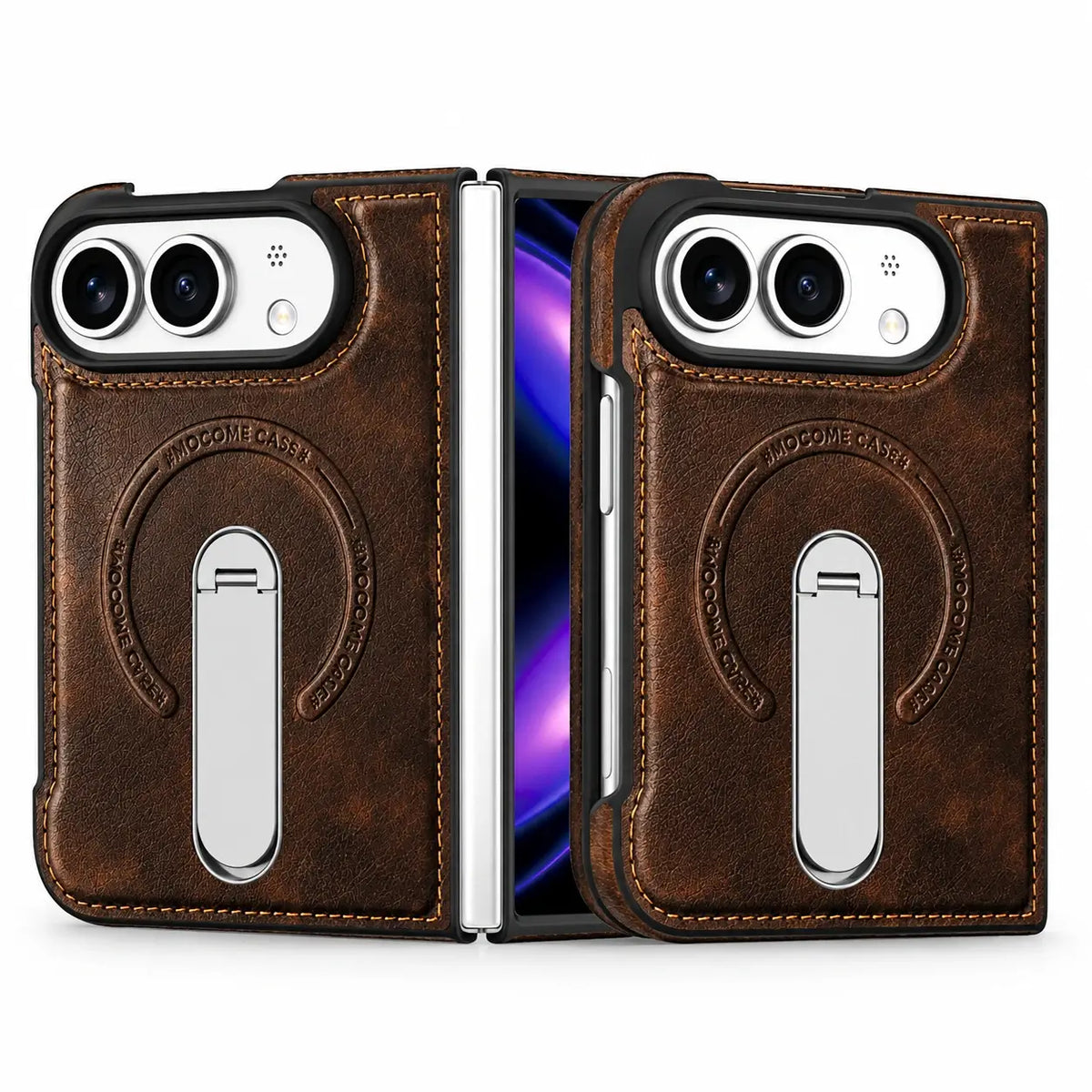Leather Magnetic Ring Stand Case for iPhone Duo