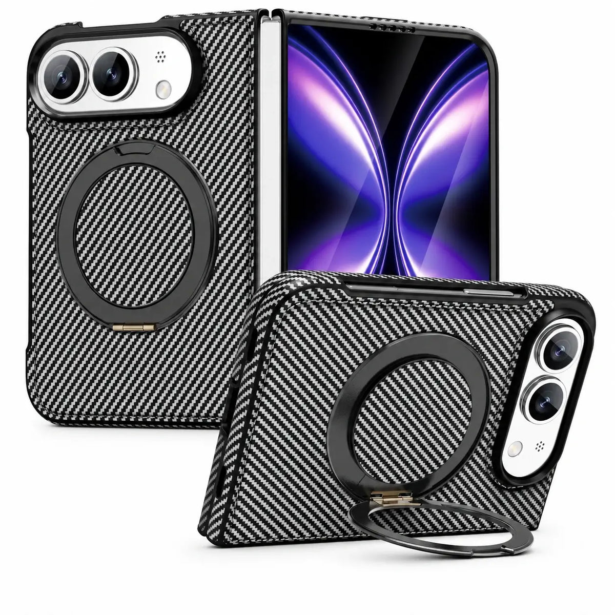 Carbon Fiber Magnetic Ring Stand Case for iPhone Duo