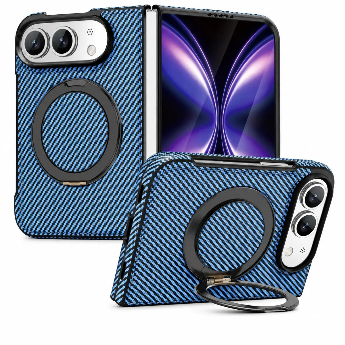 Carbon Fiber Magnetic Ring Stand Case for iPhone Duo