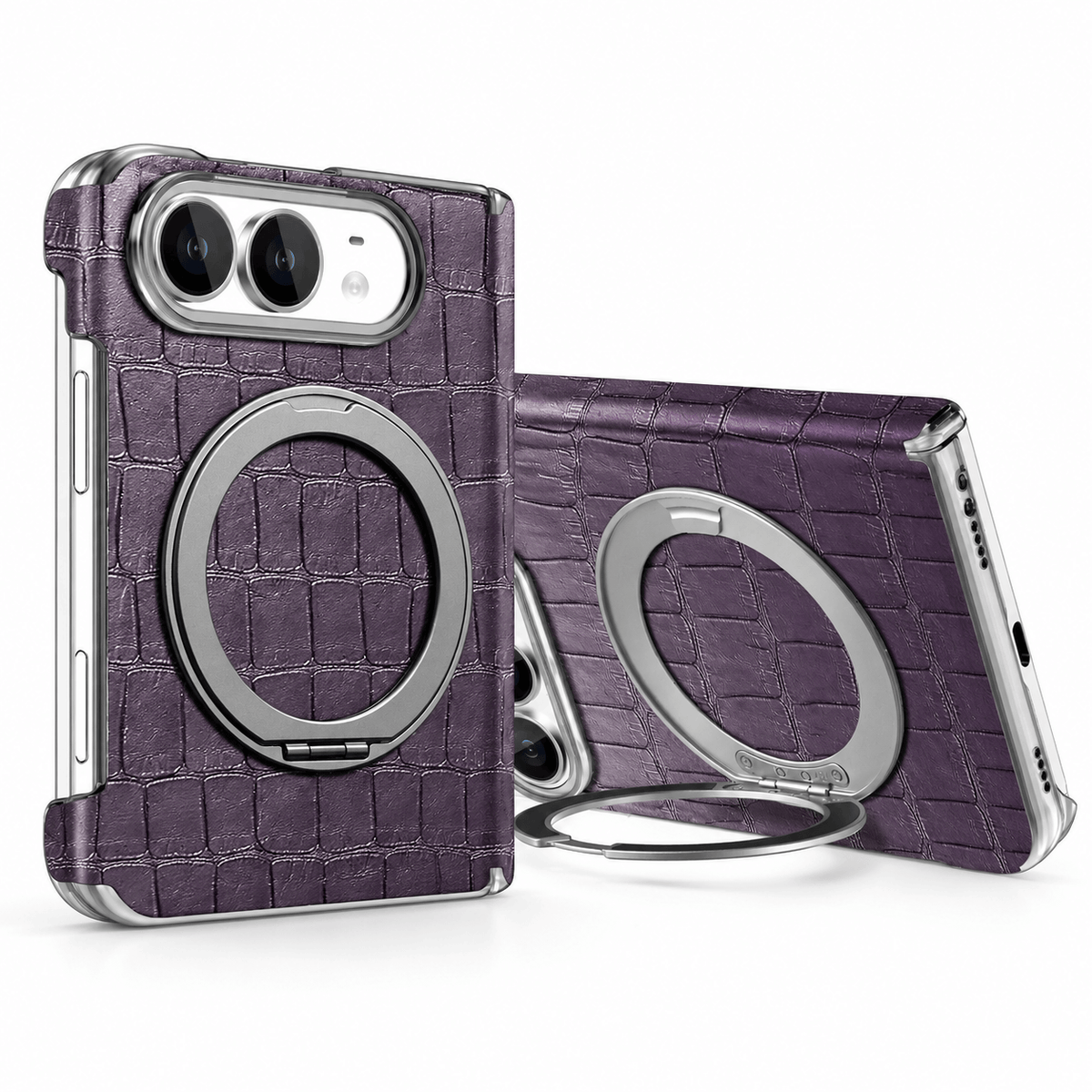 Textured Leather Ring Stand Case for iPhone Duo