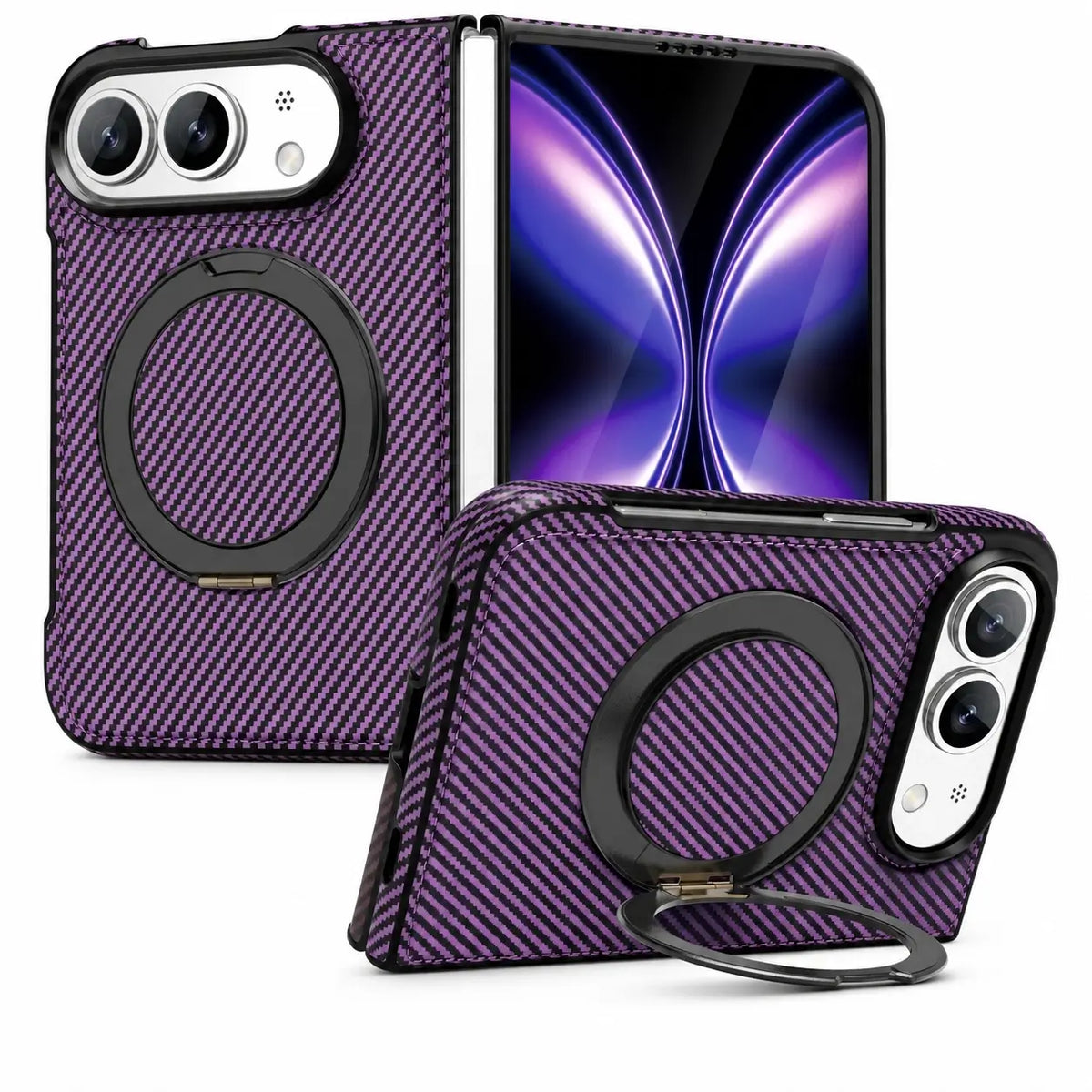 Carbon Fiber Magnetic Ring Stand Case for iPhone Duo