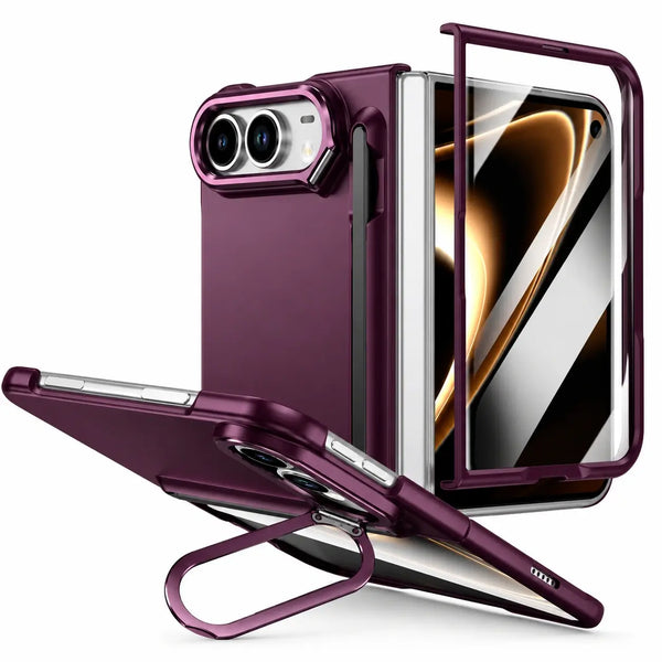 Full Protection Kickstand Case With Stylus for iPhone Duo in wine red