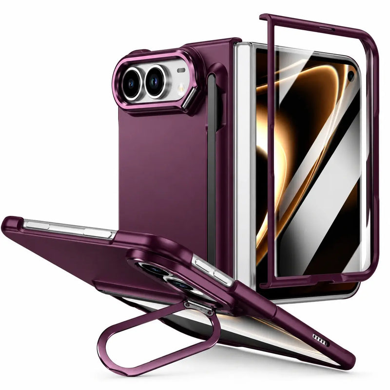 Full Protection Kickstand Case With Stylus for iPhone Duo in wine red