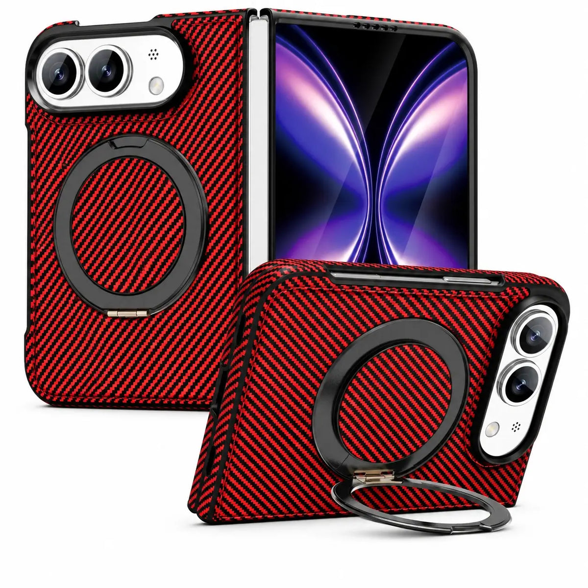 Carbon Fiber Magnetic Ring Stand Case for iPhone Duo