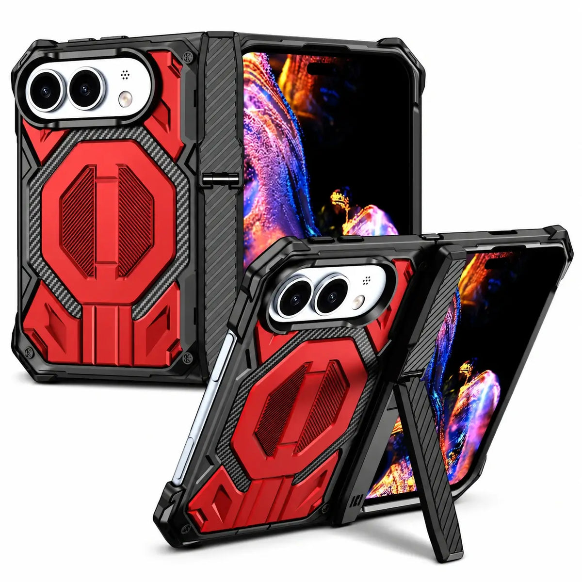 Rugged Magnetic Kickstand Hinge Case for iPhone Duo