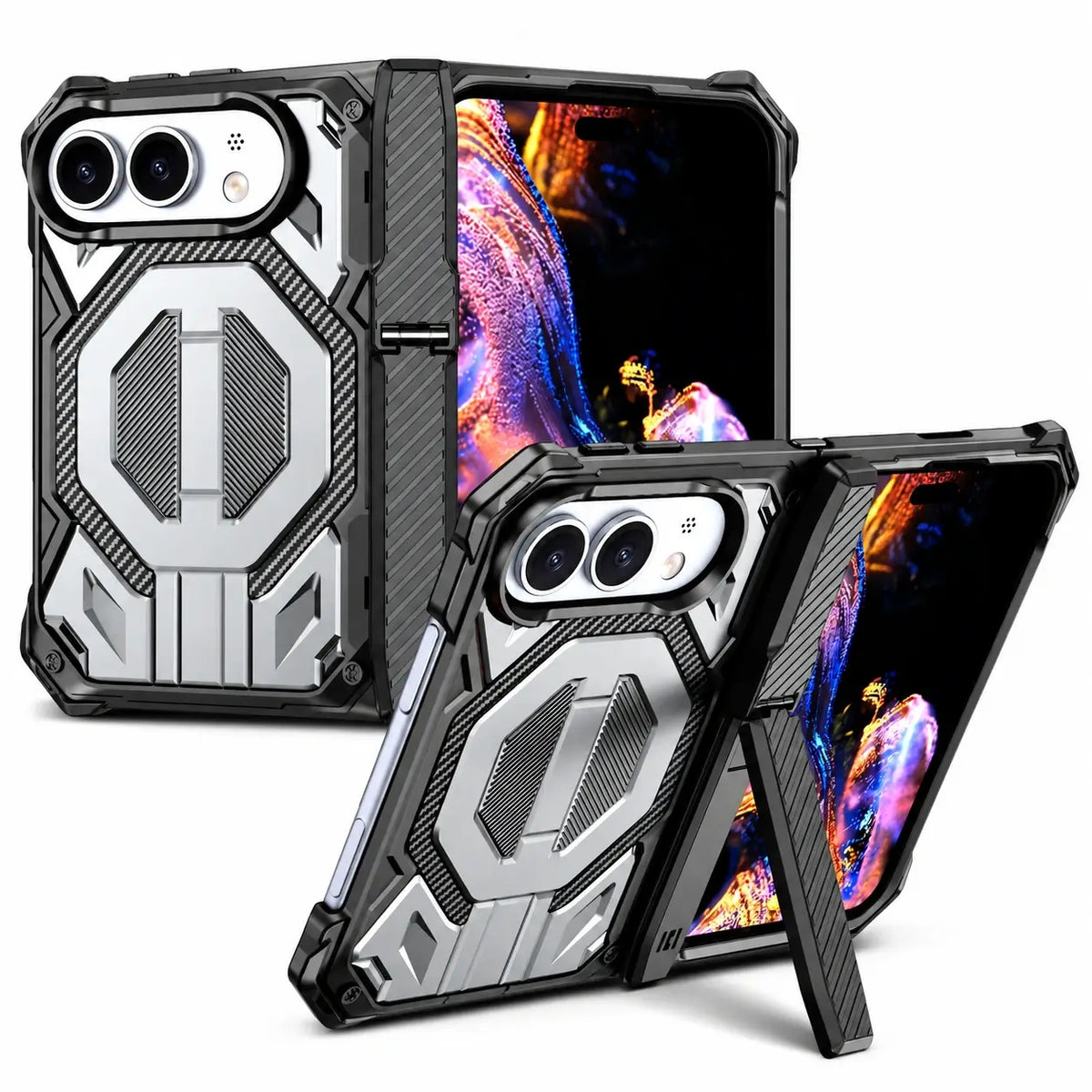 Rugged Magnetic Kickstand Hinge Case for iPhone Duo